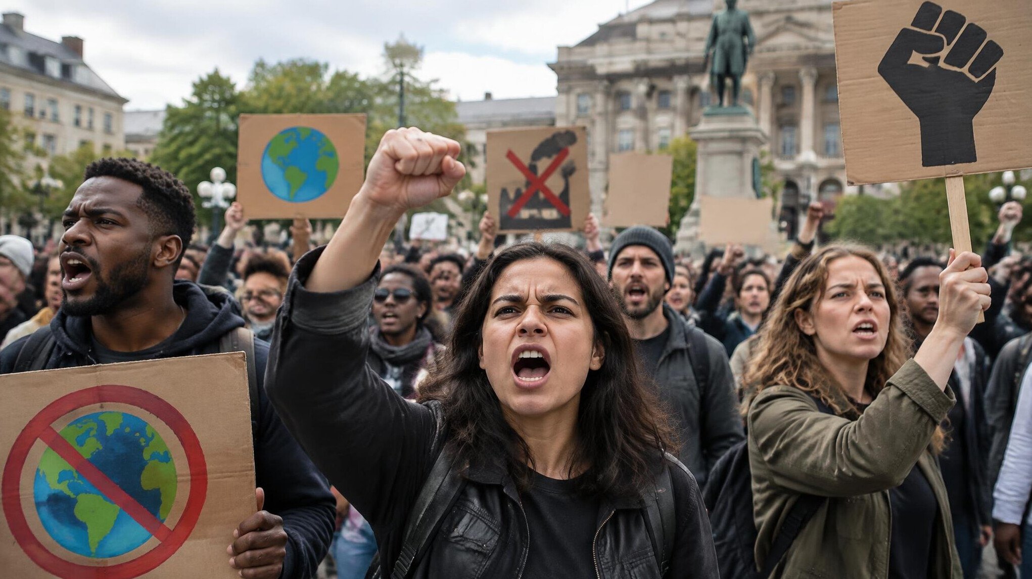 angry crowd protesting